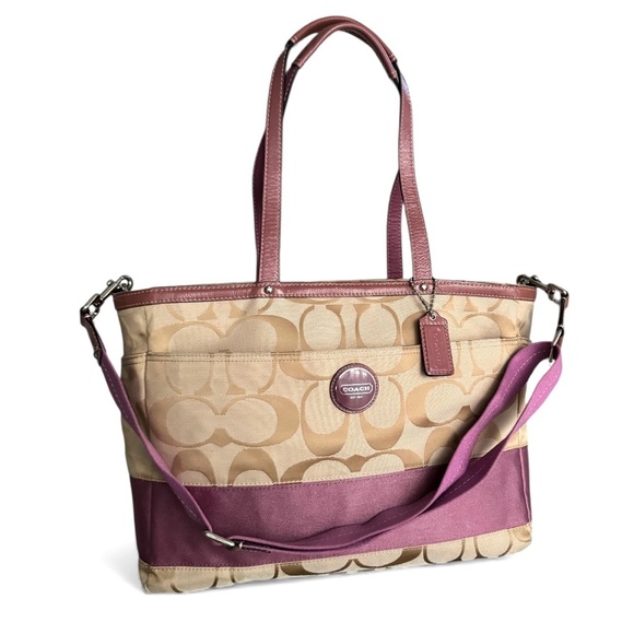 Coach Travel Bag Signature Canvas Leather Diaper Bag - Picture 5 of 13